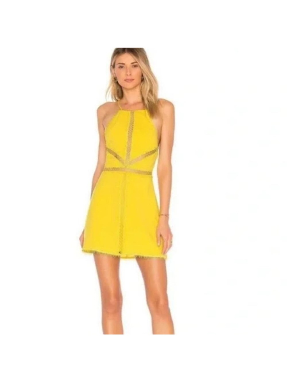 NBD 🌻Yellow Halter Neck Mini Dress with Trim